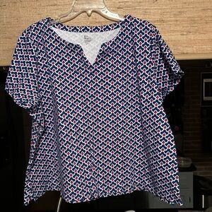 Kim Rogers perfectly soft cutout neck red white & blue short sleeve top
